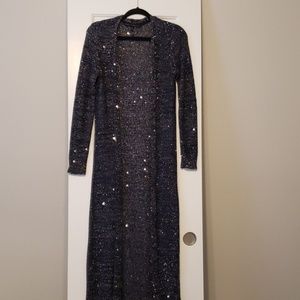 White House Black Market Blue Sequin Duster